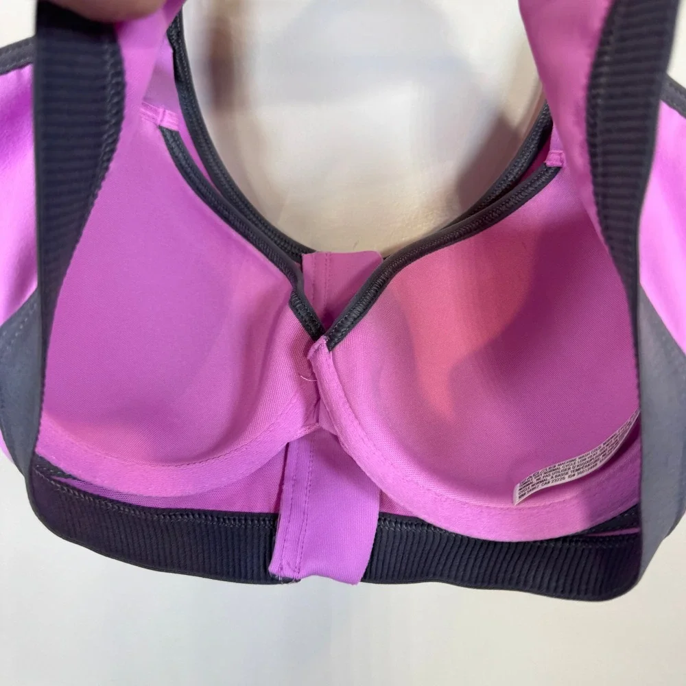 Victoria's Secret VSX 36B‎ Sports Bra Purple Gray Front Zip Clasp High Impact
